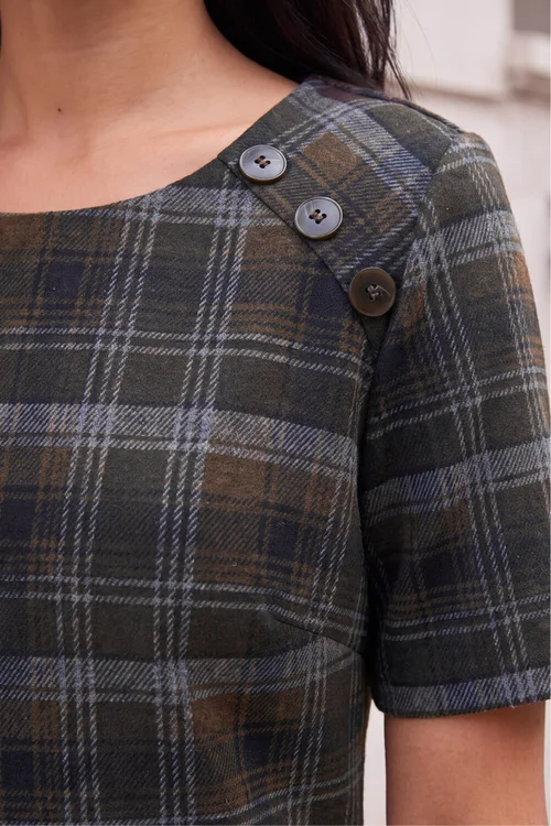 Roman Chocolate Check Button Detail Dress - 16 Image 4