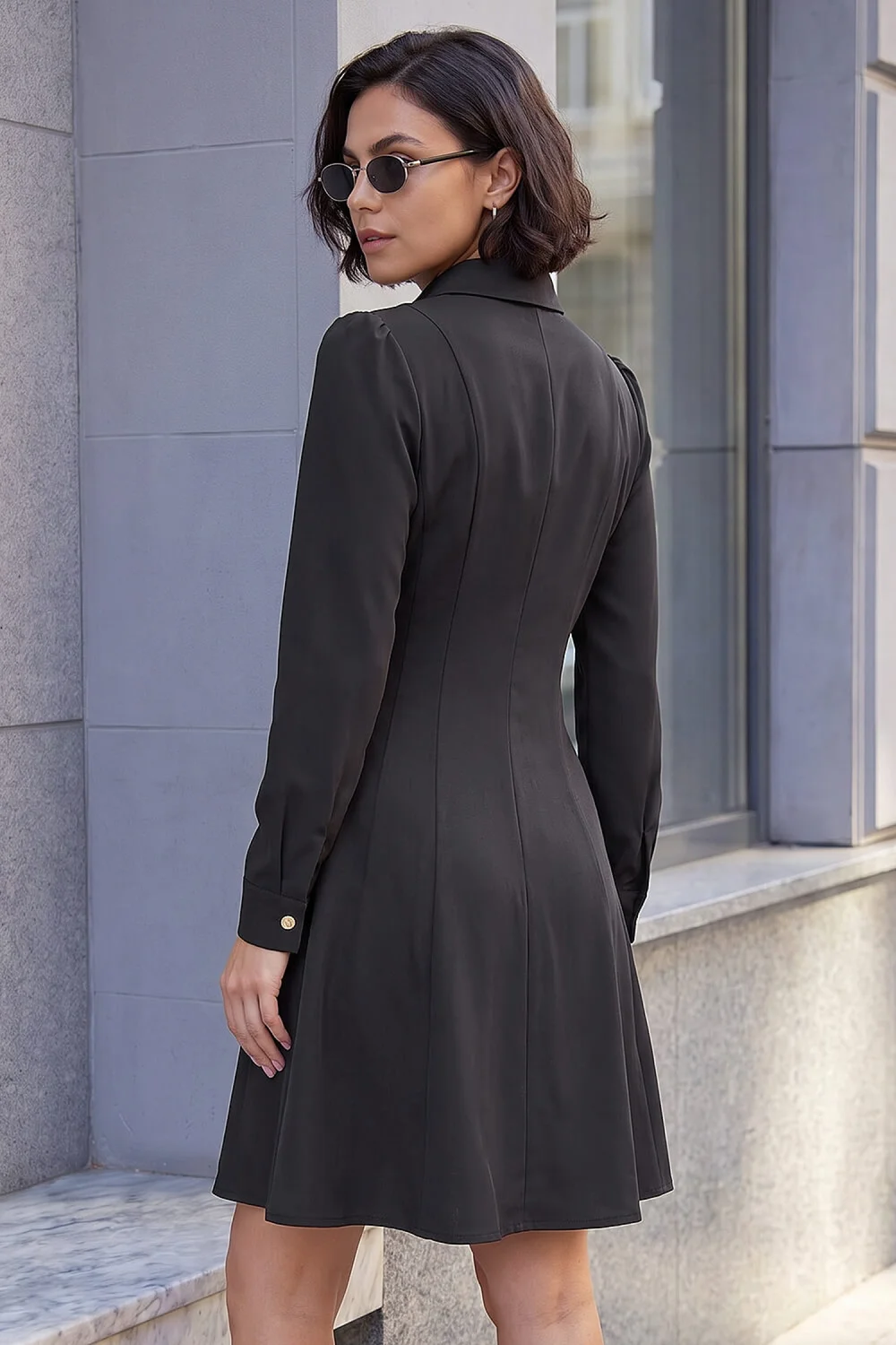 Roman Black Collared Buttoned Shirt Dress - 10 Image 2