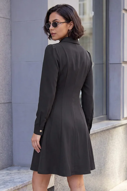Roman Black Collared Buttoned Shirt Dress - 10 Image 2