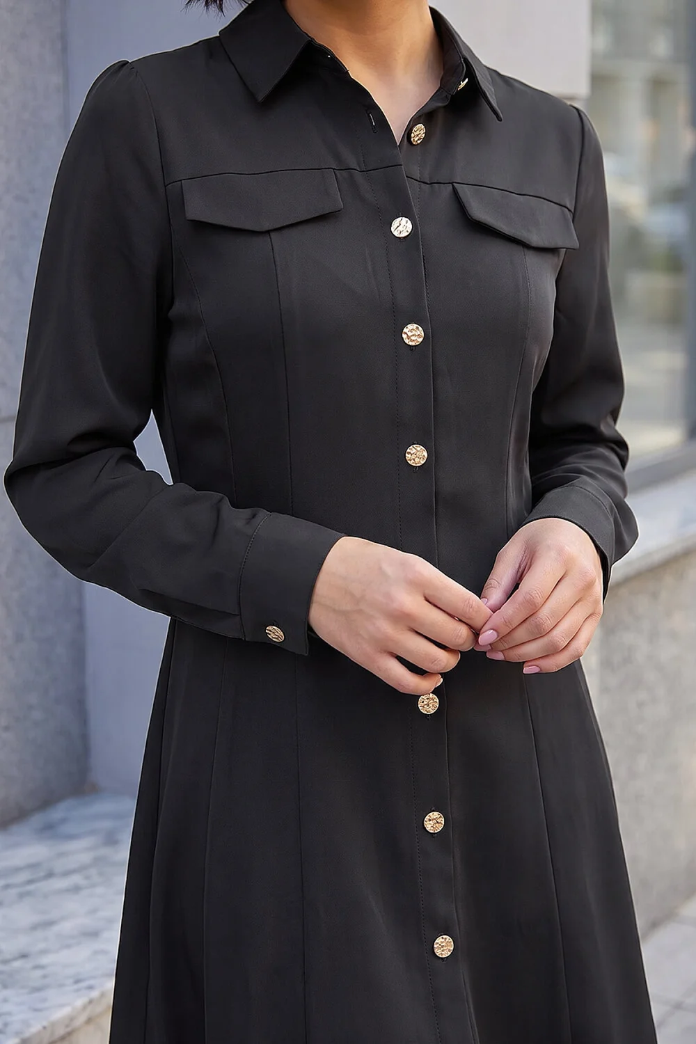 Roman Black Collared Buttoned Shirt Dress - 10 Image 4