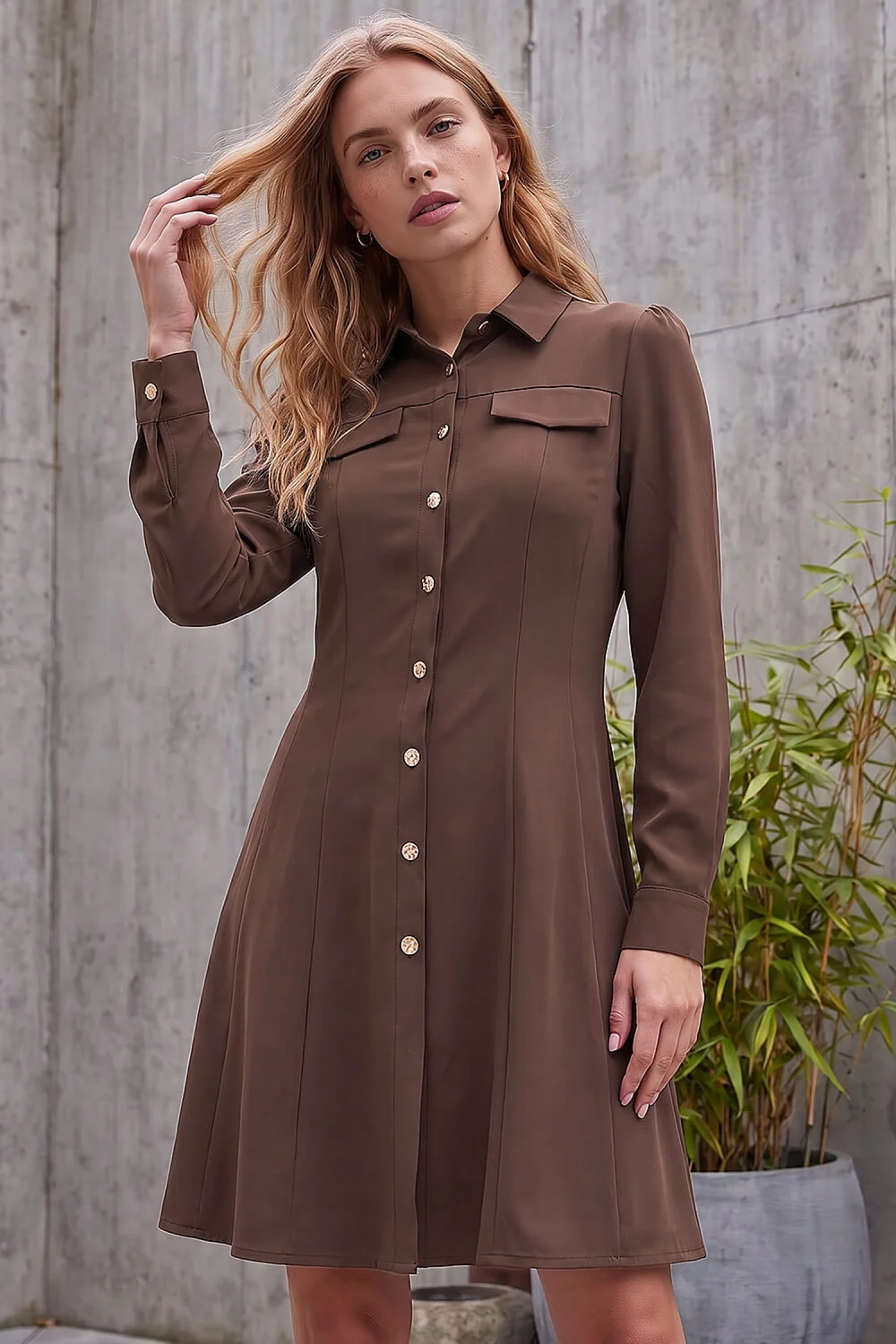 Roman Chocolate Collared Buttoned Shirt Dress - 10 Image 1