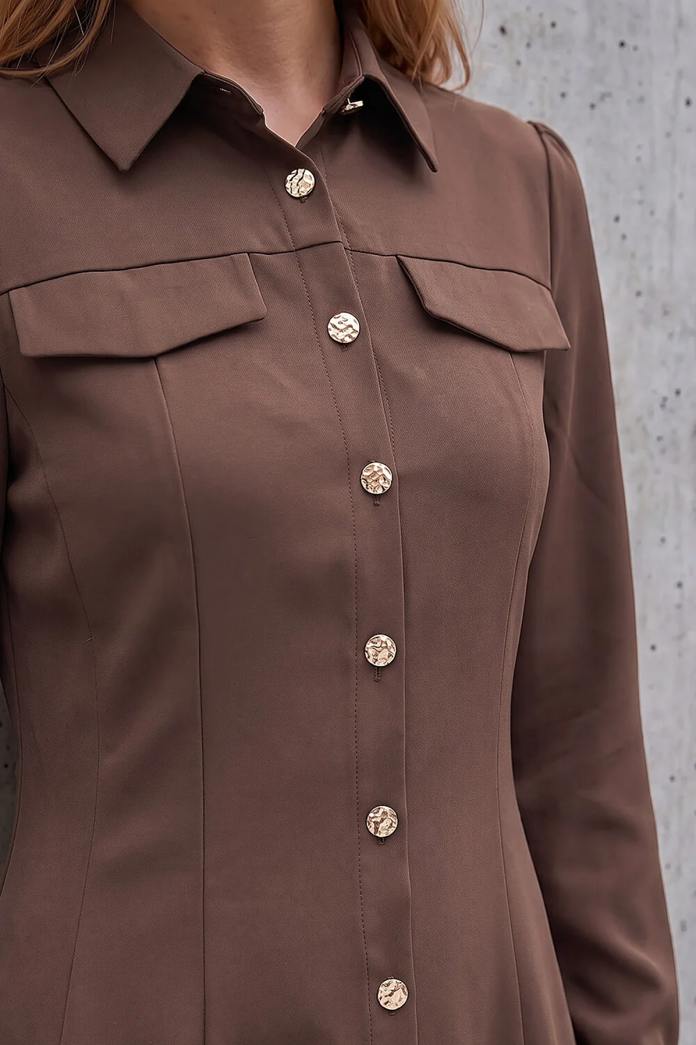 Roman Chocolate Collared Buttoned Shirt Dress - 10 Image 4
