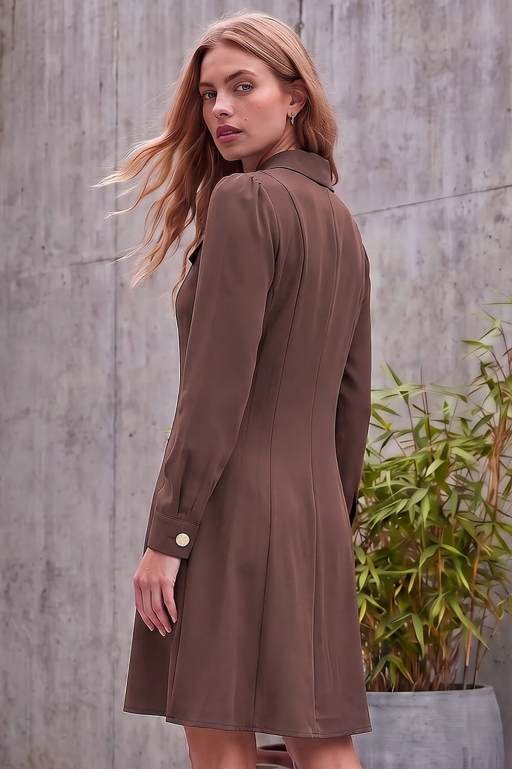 Roman Chocolate Collared Buttoned Shirt Dress - 10 Image 2