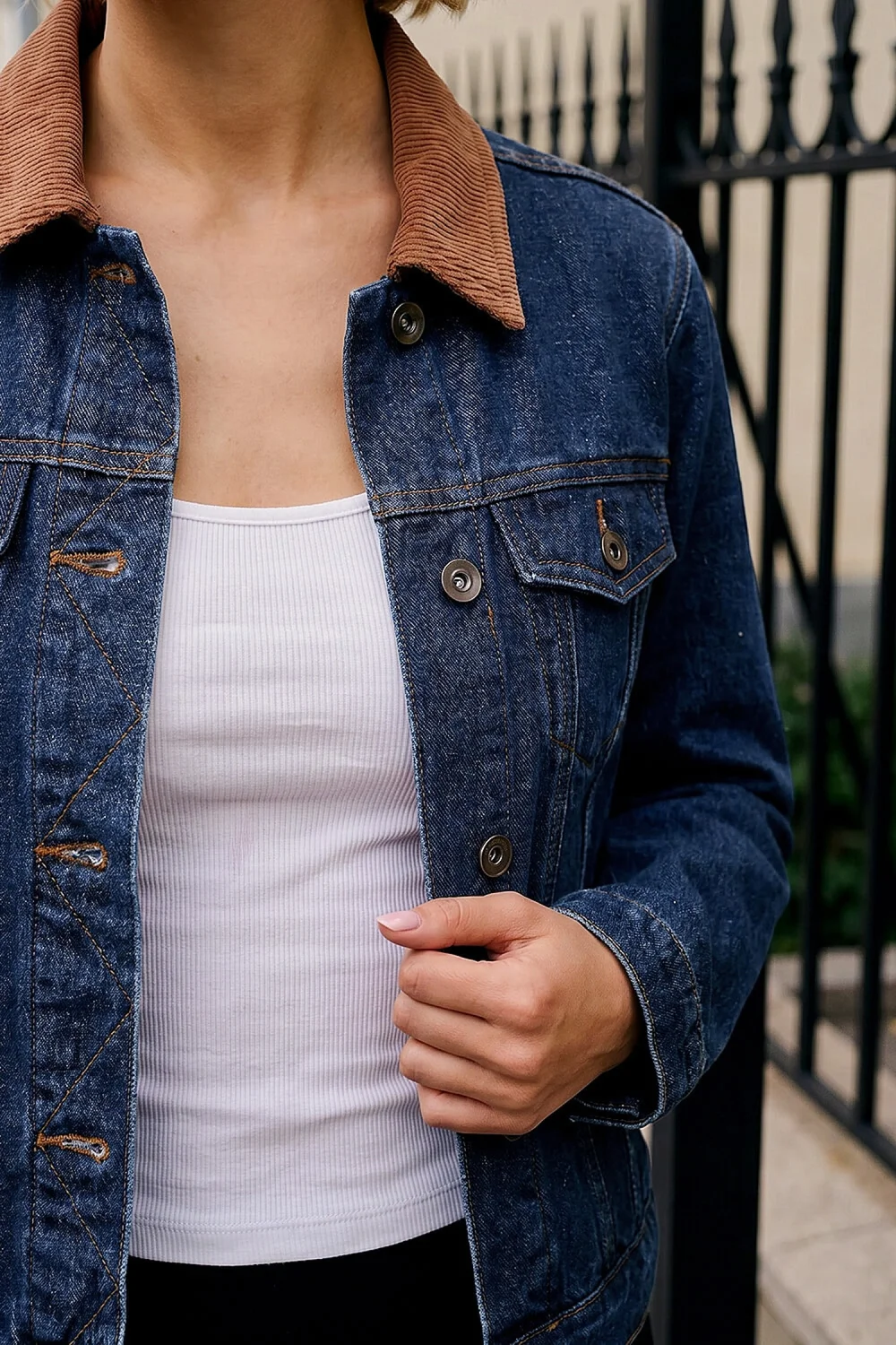 Roman Indigo Cord Collar Denim Jacket - 20 Image 4