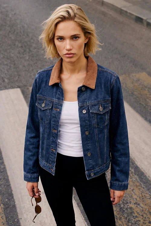 Roman Indigo Cord Collar Denim Jacket - 20 Image 1