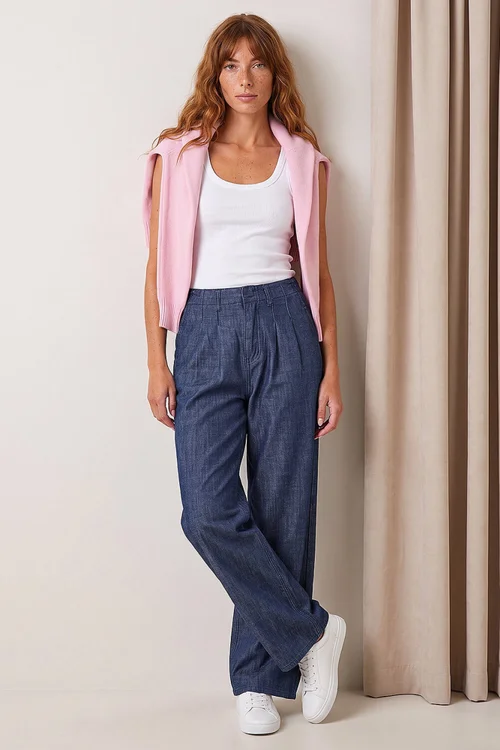 Roman Denim Cotton Wide Leg Pleat Jean - 12 Image 1