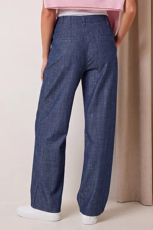 Roman Denim Cotton Wide Leg Pleat Jean - 12 Image 3