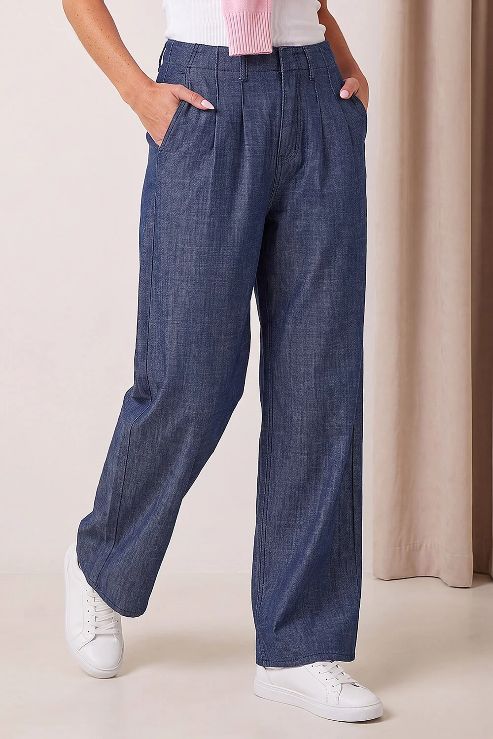 Roman Denim Cotton Wide Leg Pleat Jean - 12 Image 2