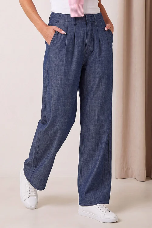 Roman Denim Cotton Wide Leg Pleat Jean - 12 Image 2