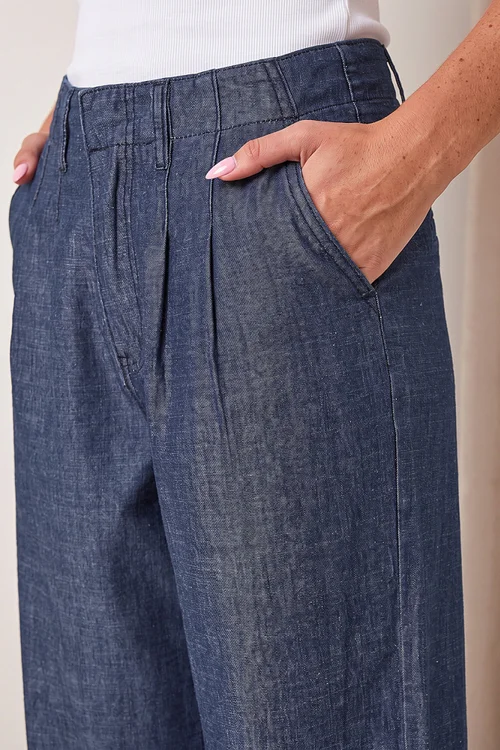 Roman Denim Cotton Wide Leg Pleat Jean - 12 Image 4