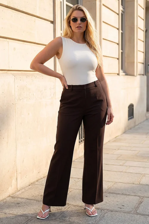 Roman Dark Brown Curve Full Length Bootcut Trouser - 30-32 Image 1