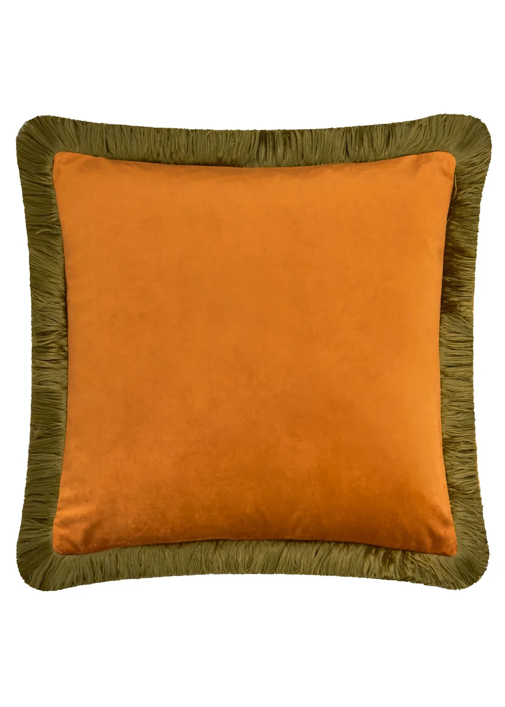 Furn Halo Fringed Velvet 50x50 Cushion Ginger/Olive - 50cm x 50cm Image 2