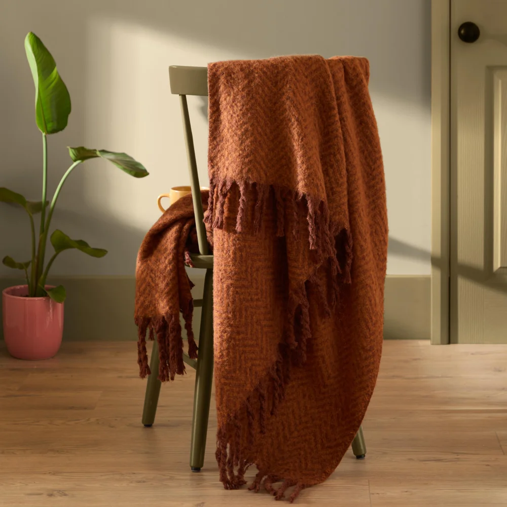 Furn Tweedie 130x180 Brushed Herringbone Throw Cinnamon - 130 x 180cm Image 1