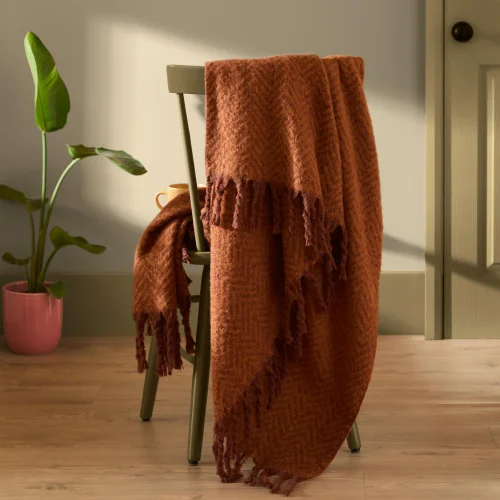 Furn Tweedie 130x180 Brushed Herringbone Throw Cinnamon - 130 x 180cm Image 1