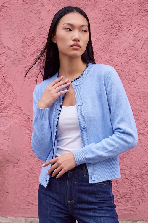 Dusk Blue Stitch Trim Knit Cardigan - 14 Image 1