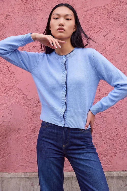 Dusk Blue Stitch Trim Knit Cardigan - 14 Image 2