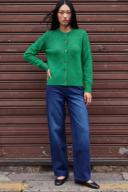 Dusk Green Flower Button Knit Cardigan - 10 Image 3