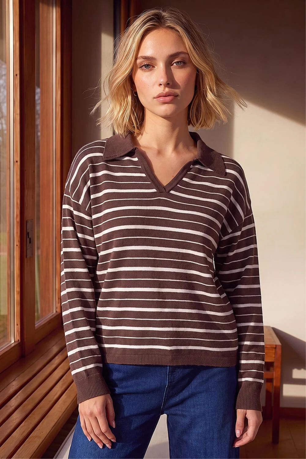 Dusk Chocolate Stripe Knit Jumper - 14 Image 2