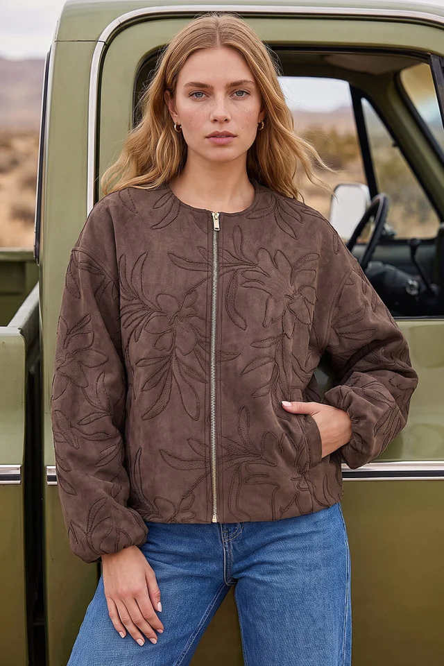 Roman Brown Embroidered Bomber Jacket