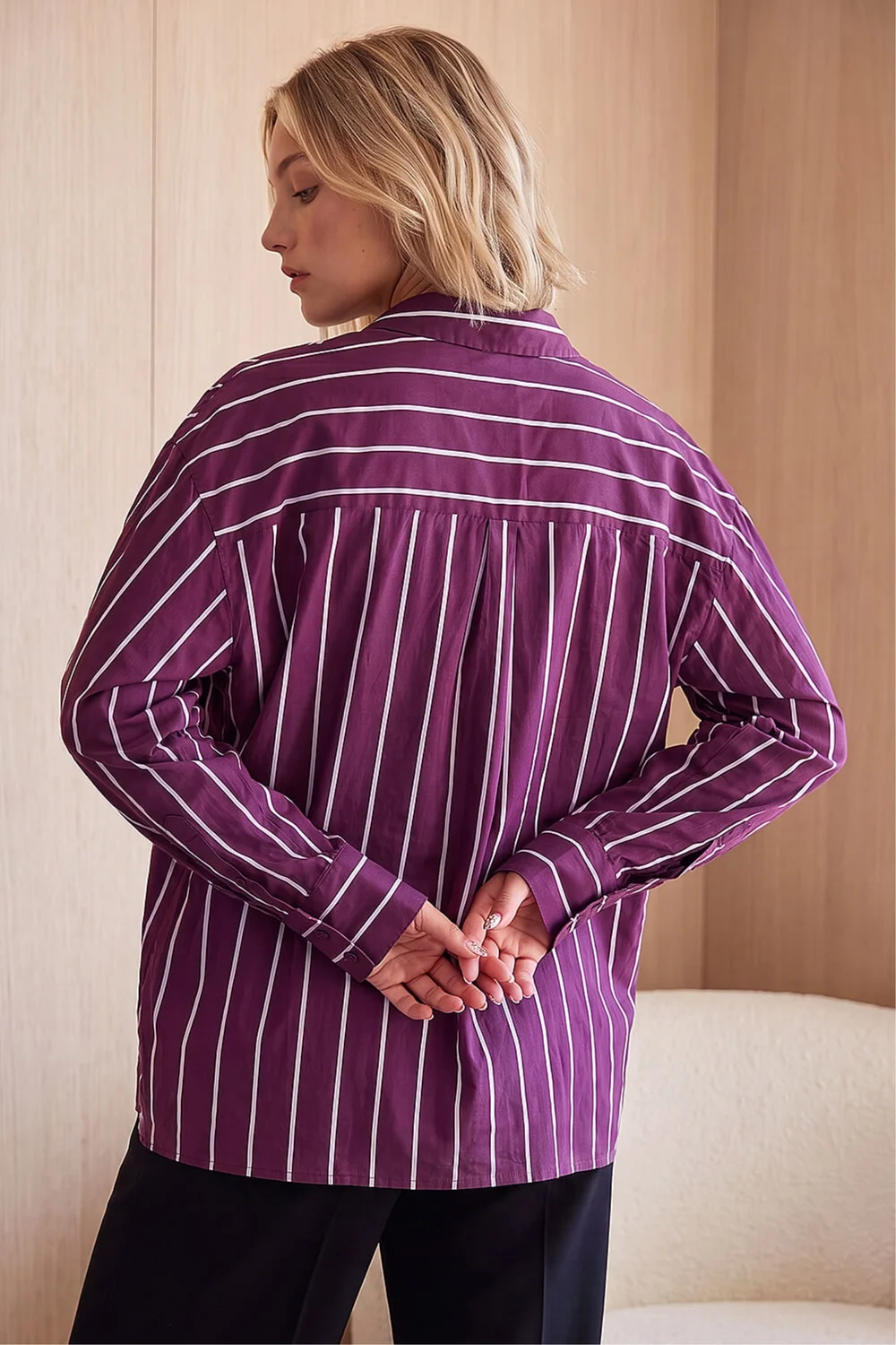 Dusk Plum Stripe Oversized Shirt - 18 Image 3