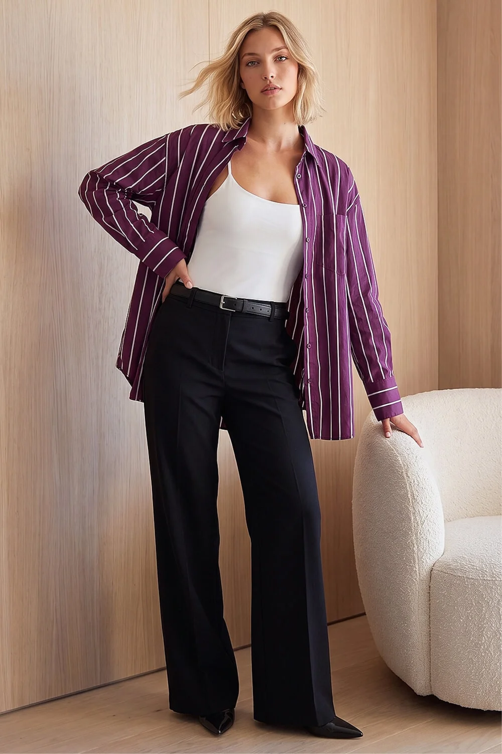 Dusk Plum Stripe Oversized Shirt - 18 Image 2