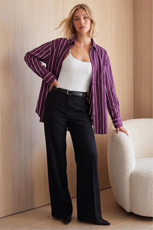 Dusk Plum Stripe Oversized Shirt