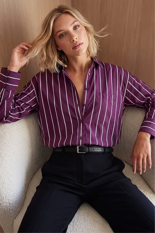 Dusk Plum Stripe Oversized Shirt - 18 Image 1