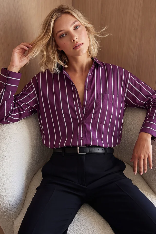 Dusk Plum Stripe Oversized Shirt