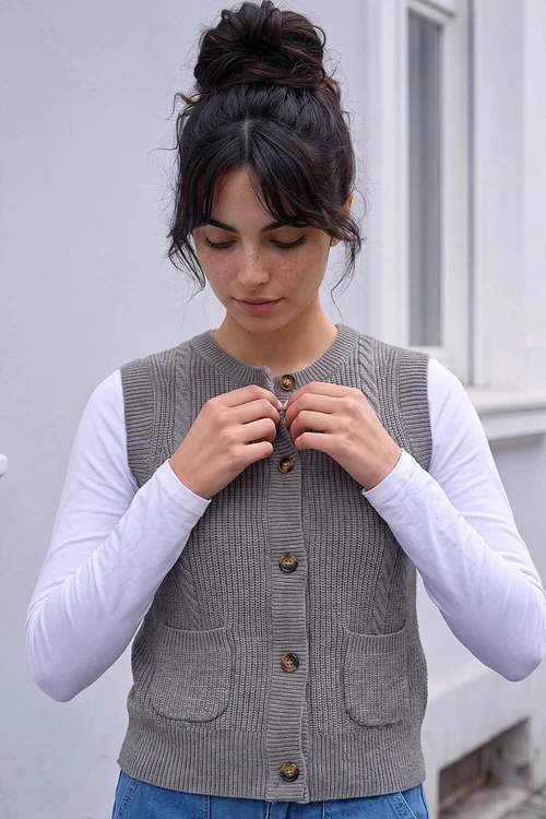 Dusk Grey Cable Knit Vest Top - 10 Image 1