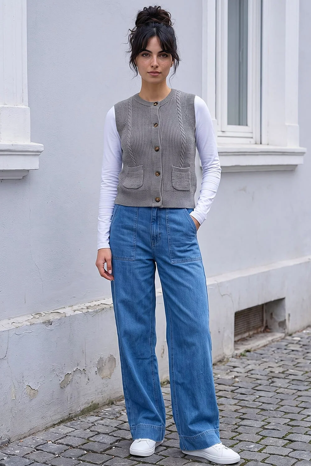 Dusk Grey Cable Knit Vest Top - 10 Image 3