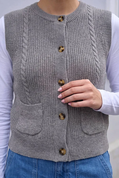 Dusk Grey Cable Knit Vest Top - 10 Image 4