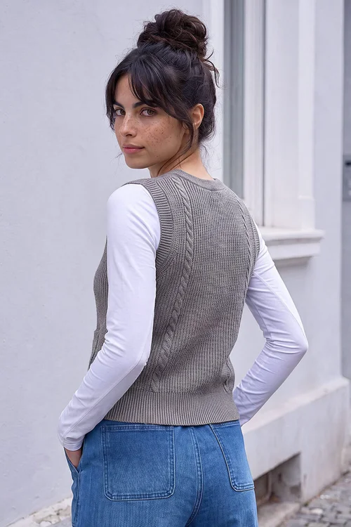 Dusk Grey Cable Knit Vest Top - 10 Image 2