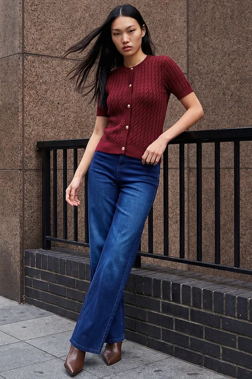 Dusk Wine Cable Knit Buttoned Top - 16 Image 2