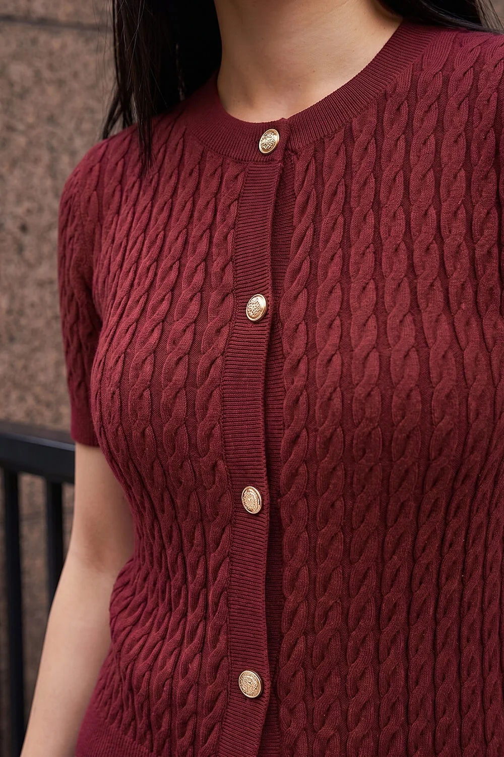 Dusk Wine Cable Knit Buttoned Top - 16 Image 4