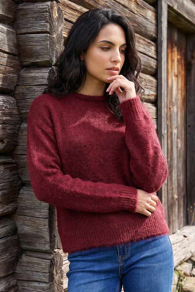 Dusk Burgundy Brushed Fluffy Knit Jumper