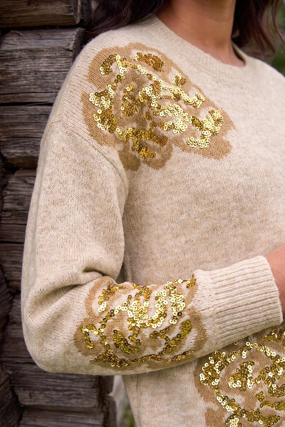 Roman Beige Floral Sequin Knit Jumper - 20 Image 4