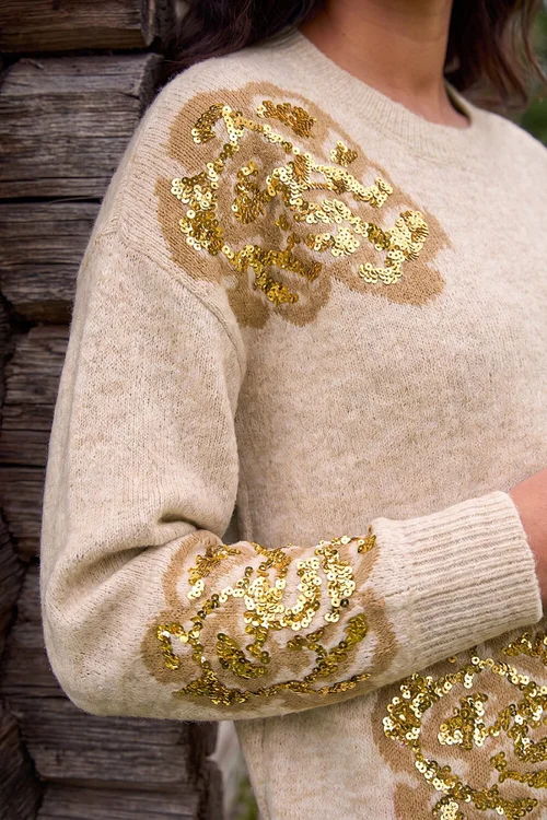 Roman Beige Floral Sequin Knit Jumper - 20 Image 4