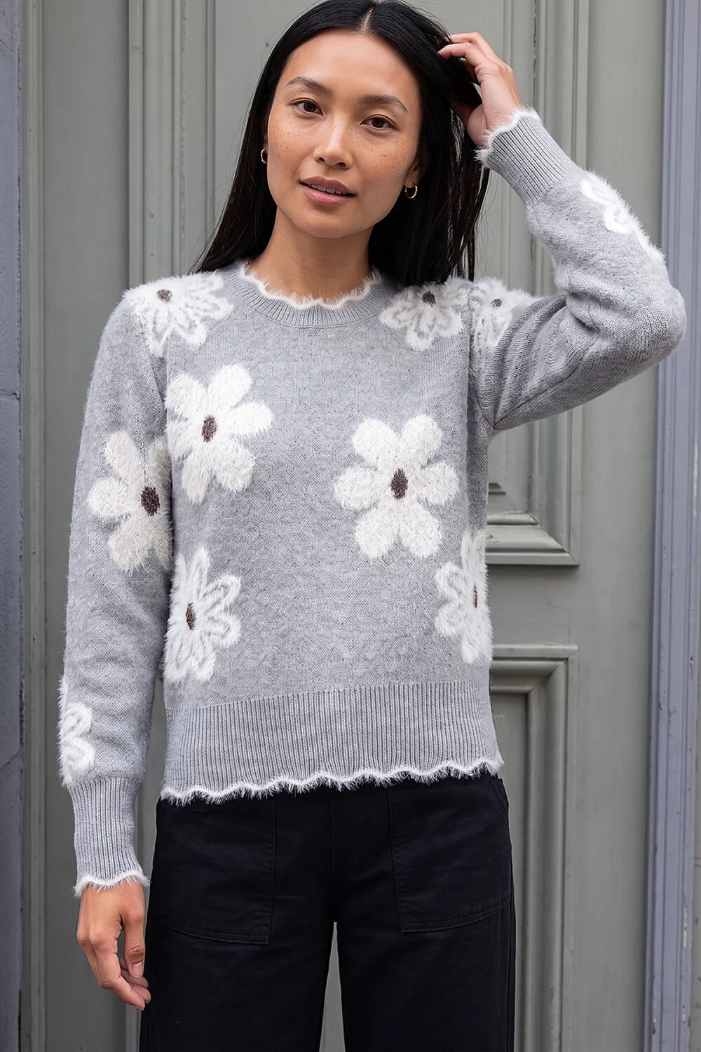 Roman Grey Fluffy Floral Knit Jumper - 16 Image 1