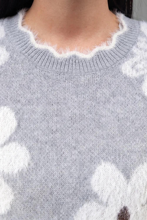 Roman Grey Fluffy Floral Knit Jumper - 16 Image 4