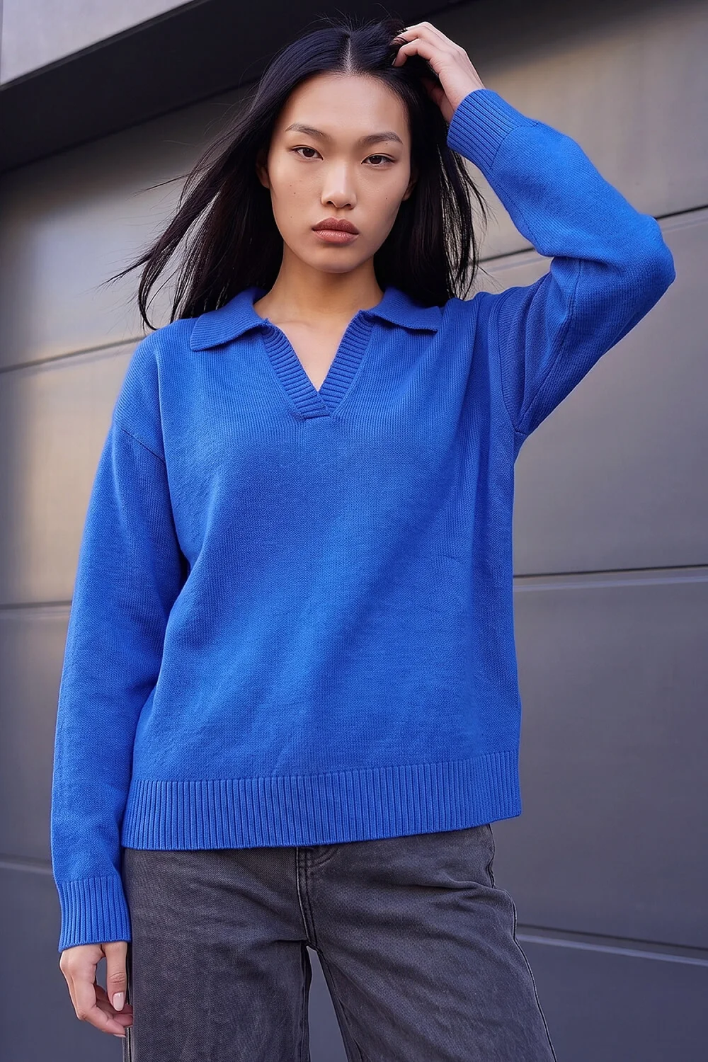 Dusk Royal Blue Collared Knit Jumper - 8 Image 1