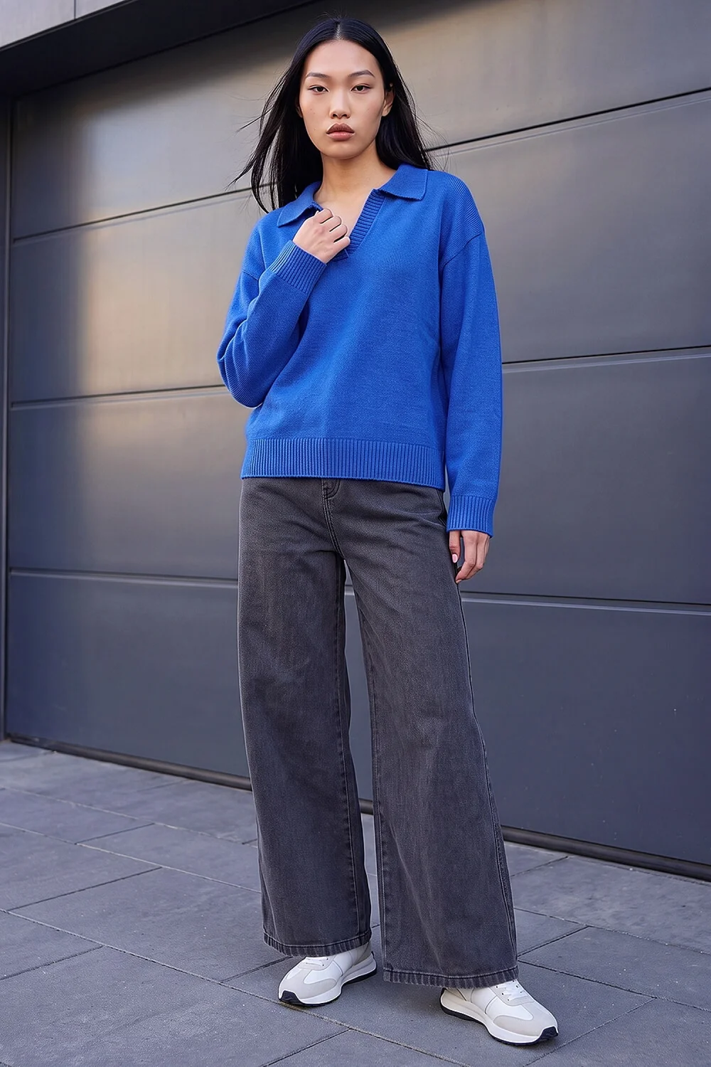 Dusk Royal Blue Collared Knit Jumper - 8 Image 2
