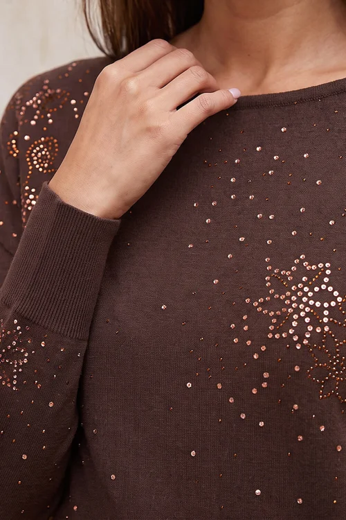 Roman Chocolate Floral Sparkle Hotfix Knit Jumper - 18 Image 4