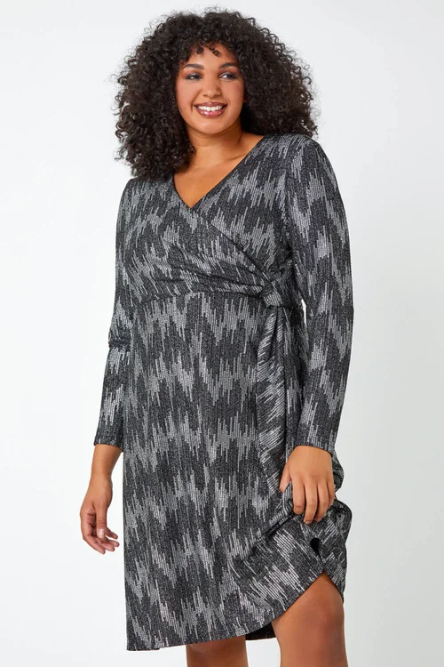 Roman Silver Curve Shimmer Stretch Wrap Dress - 22-24 Image 3
