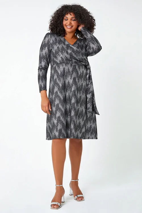 Roman Silver Curve Shimmer Stretch Wrap Dress - 22-24 Image 2