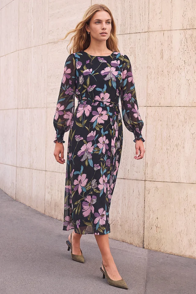Roman Mauve Floral Print Midi Dress