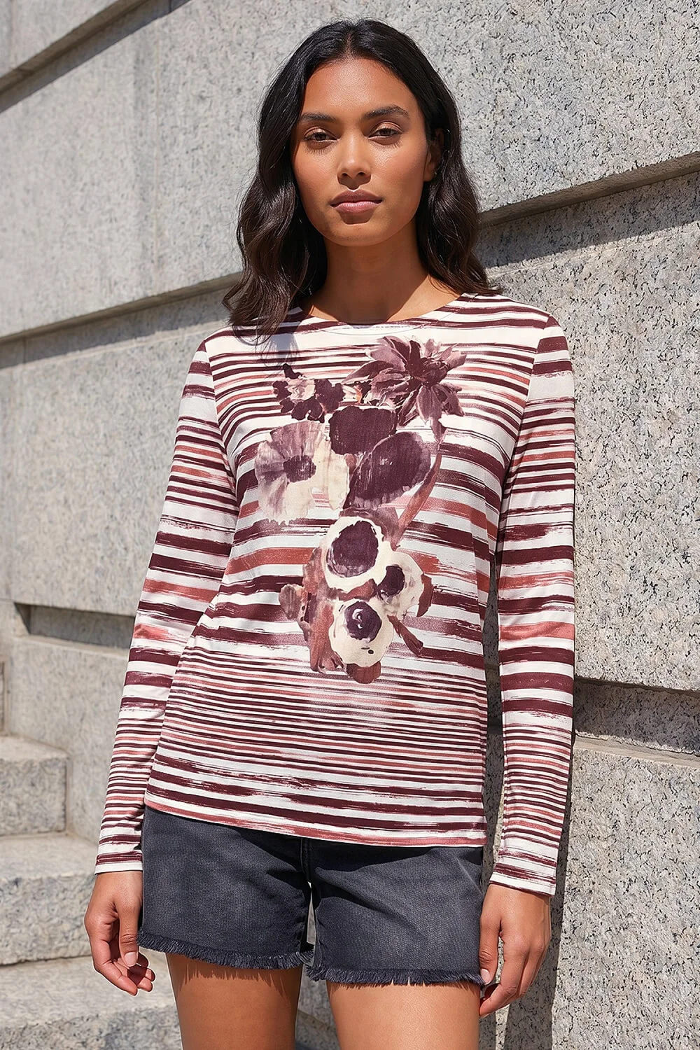 Roman Rust Floral Stripe Print Top - 14 Image 1