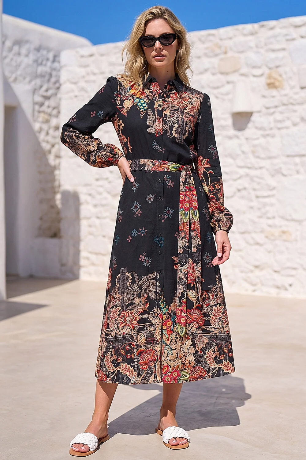 Roman Copper Floral Border Shirt Dress - 10 Image 2