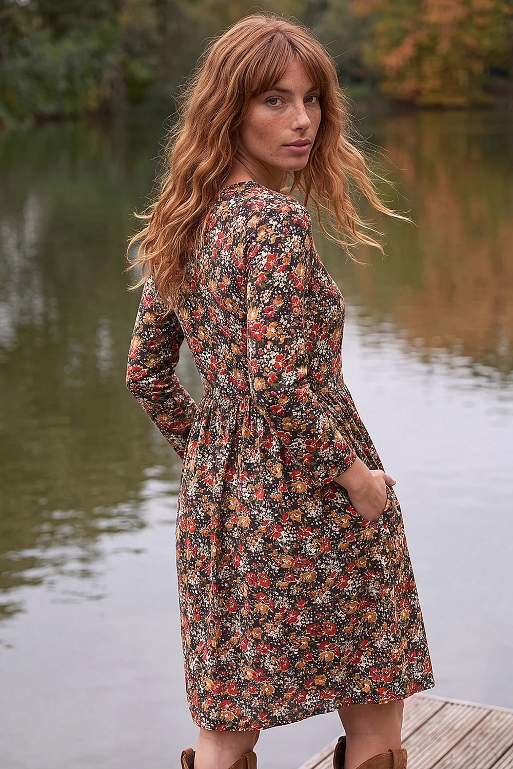 Roman Orange Floral Side Ruched Dress - 18 Image 2
