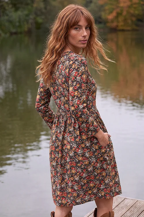 Roman Orange Floral Side Ruched Dress - 18 Image 2