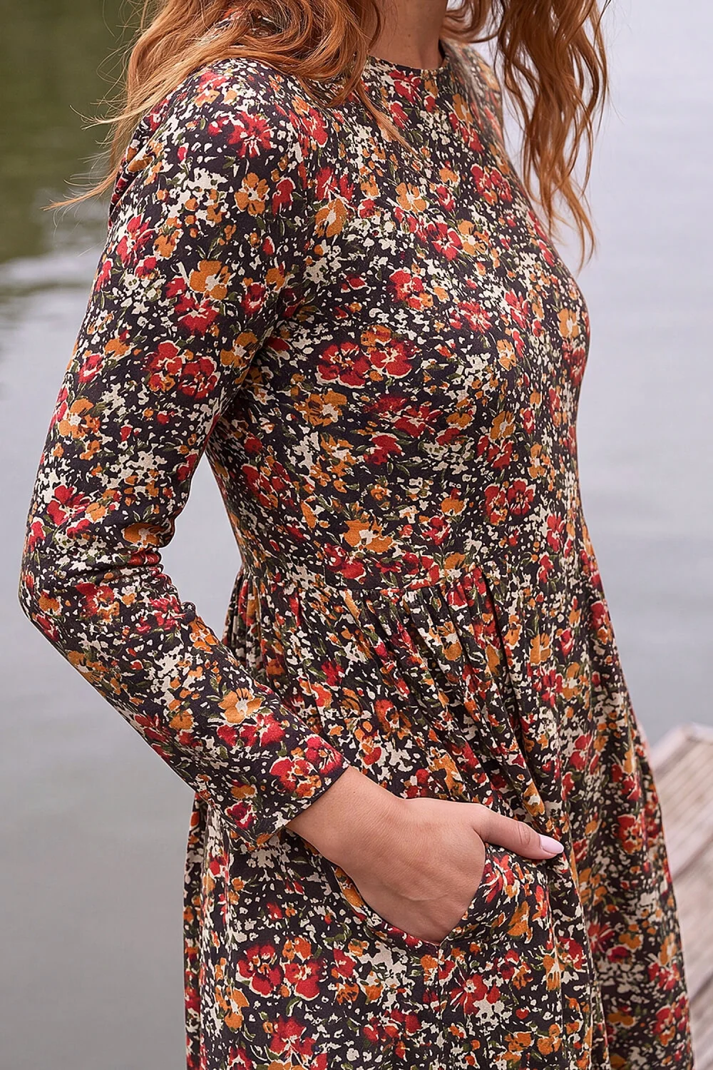 Roman Orange Floral Side Ruched Dress - 18 Image 4